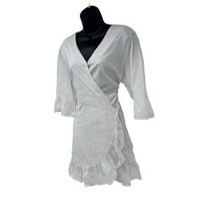 Gap XL White Short Sleeve Wrap Tie Dress swiss dots beach cottage wedding ruffle
